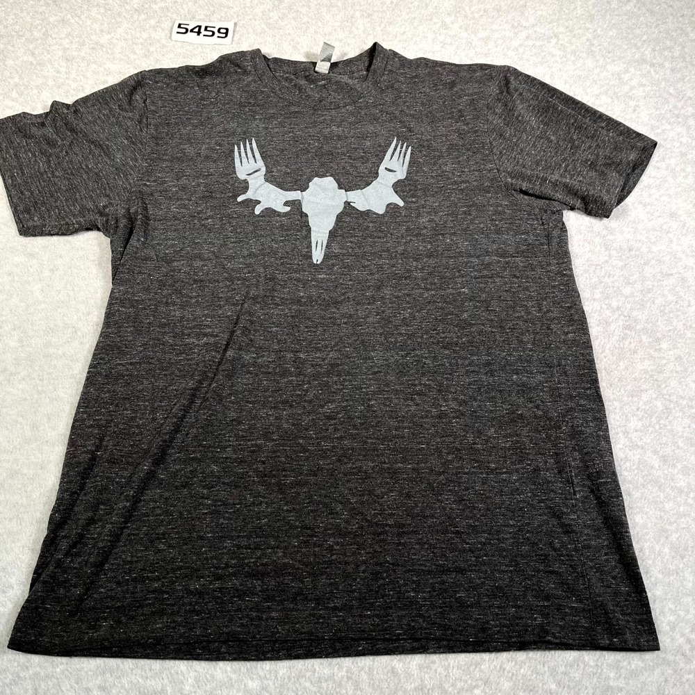 District T Shirt Mens Large Black Moose Skull Fork Graphic‎ Print Crew Neck